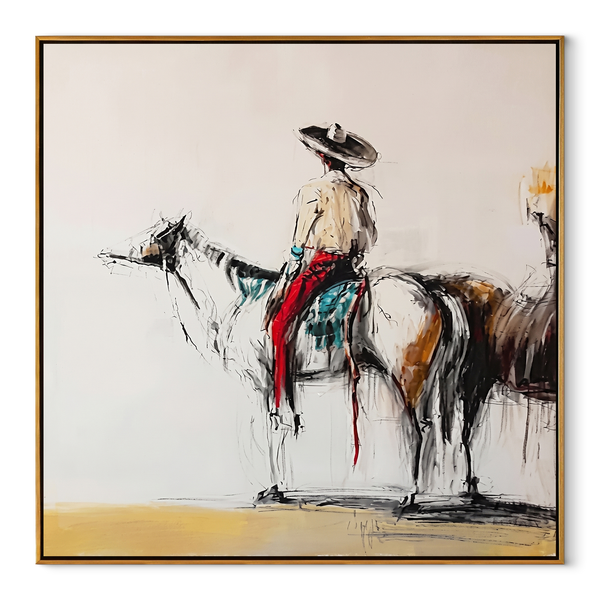 Ink Horse Holds Patience – Brown Horse Rider Sketch | Contemporary Western Square Wall Art