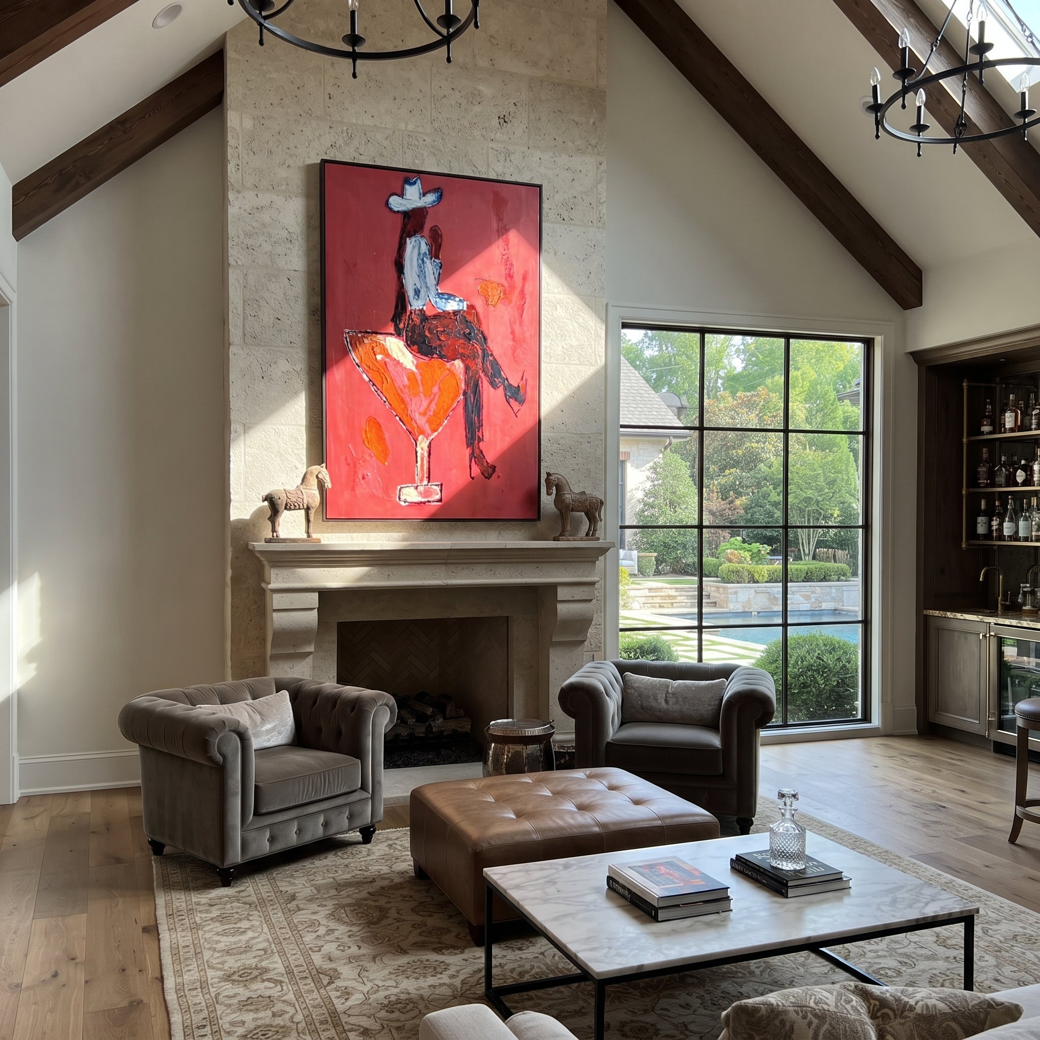 Scarlet Glass Bears Blue displayed in a collected contemporary interior