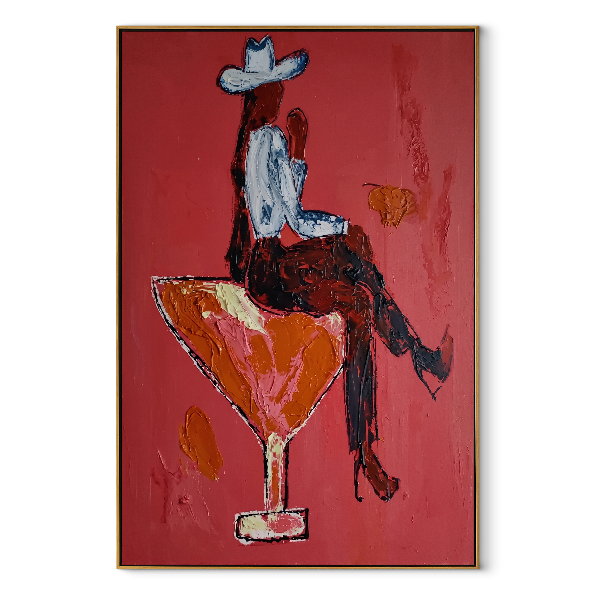 Scarlet Glass Bears Blue Western figurative painting, vertical canvas artwork