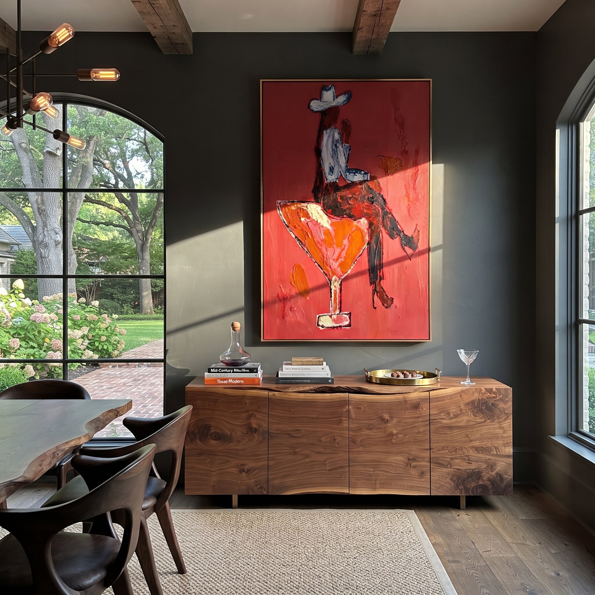 Scarlet Glass Bears Blue displayed in a layered residential setting