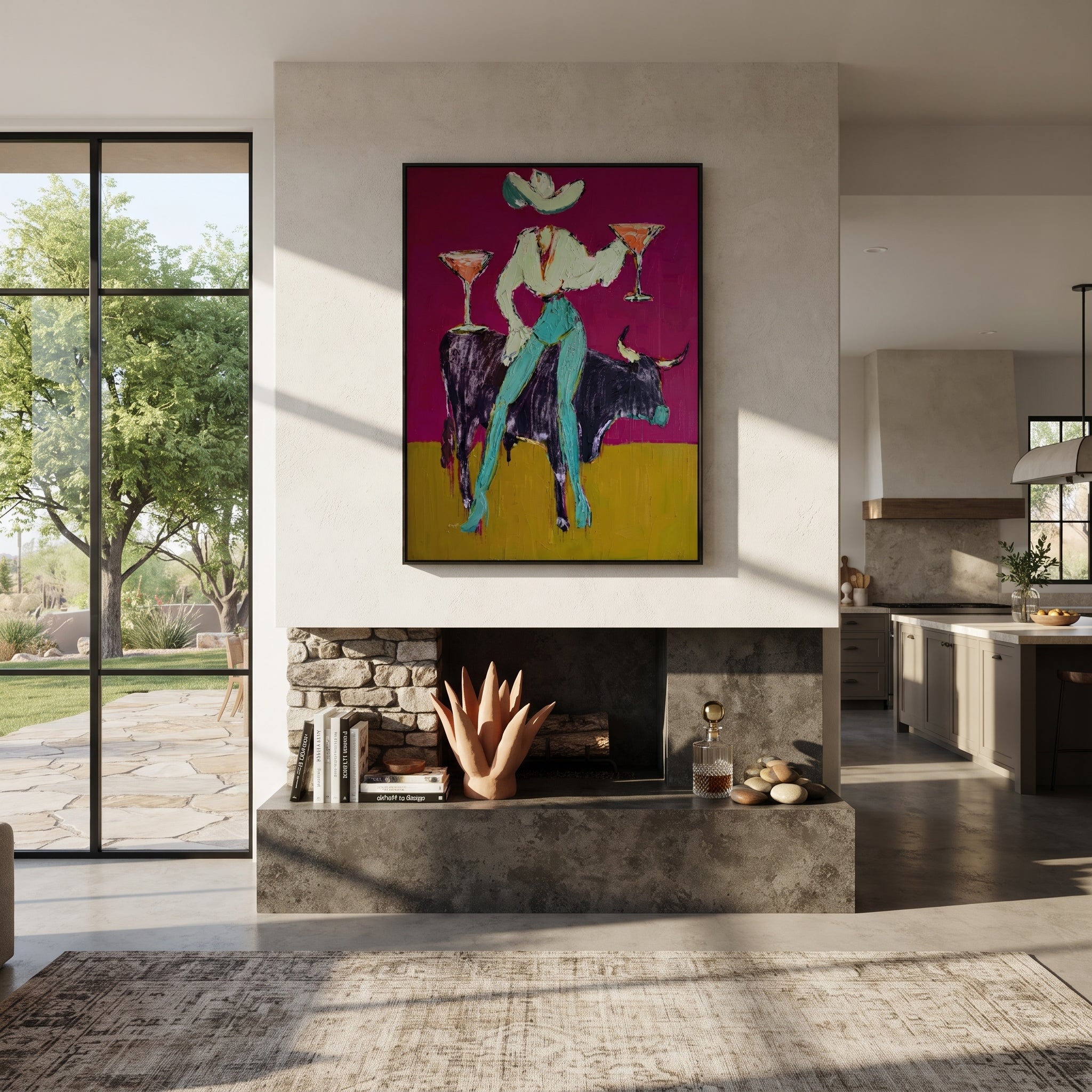 Two Cocktails Crown Bull styled with warm modern furnishings