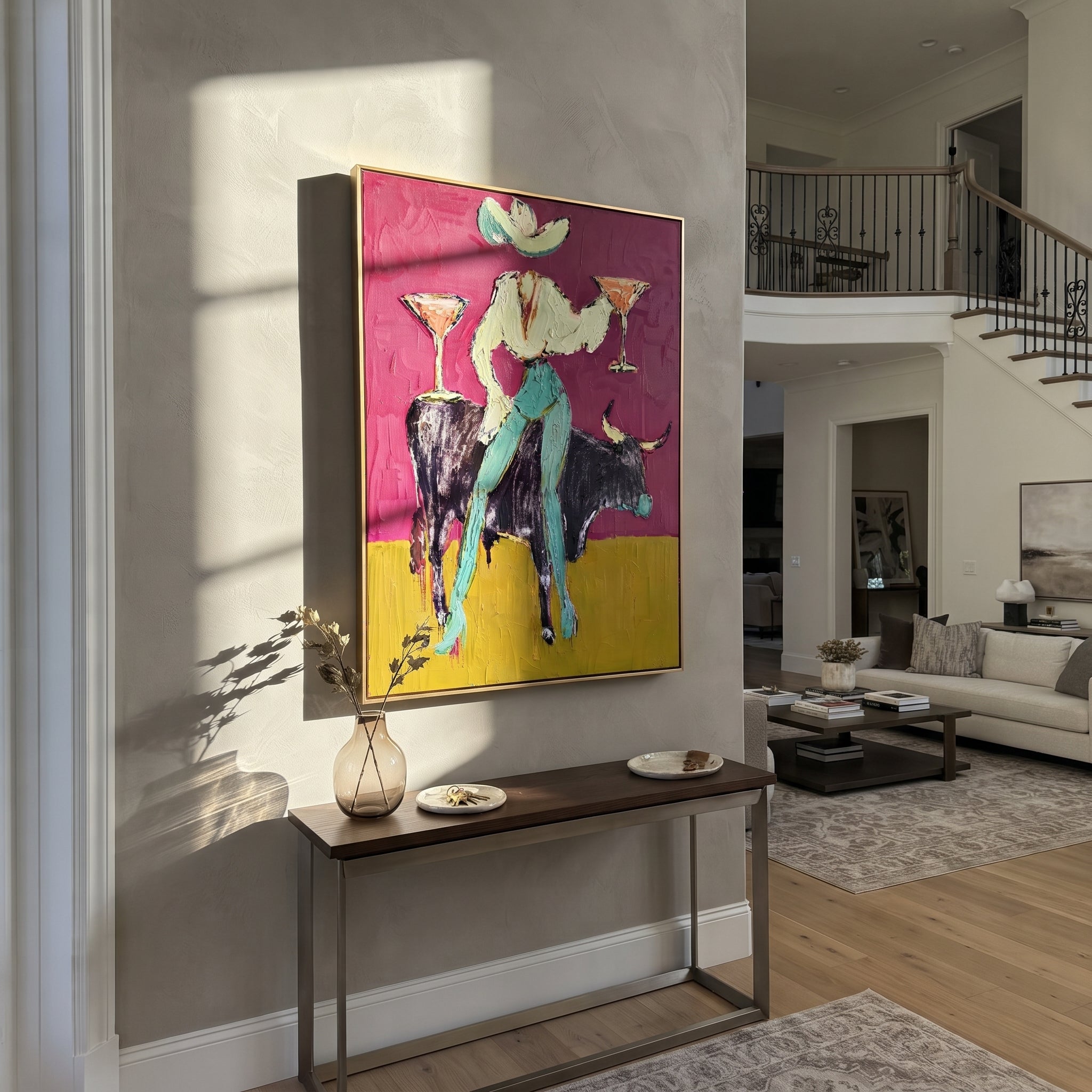 Two Cocktails Crown Bull displayed in a layered residential setting