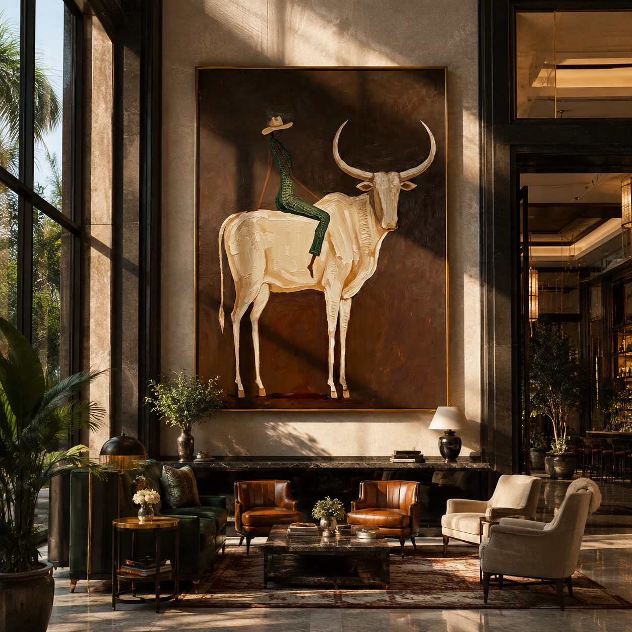 Ivory Horns Carry Green styled with wood, linen, and modern decor