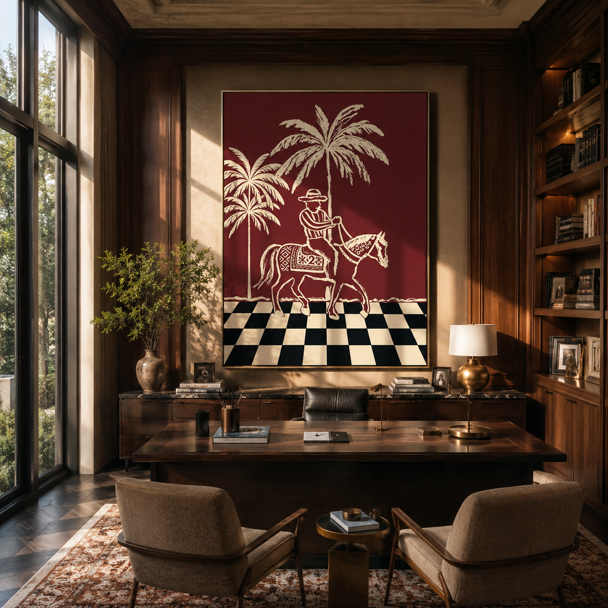 Checkerboard Guides Palm Rider displayed in a layered residential setting