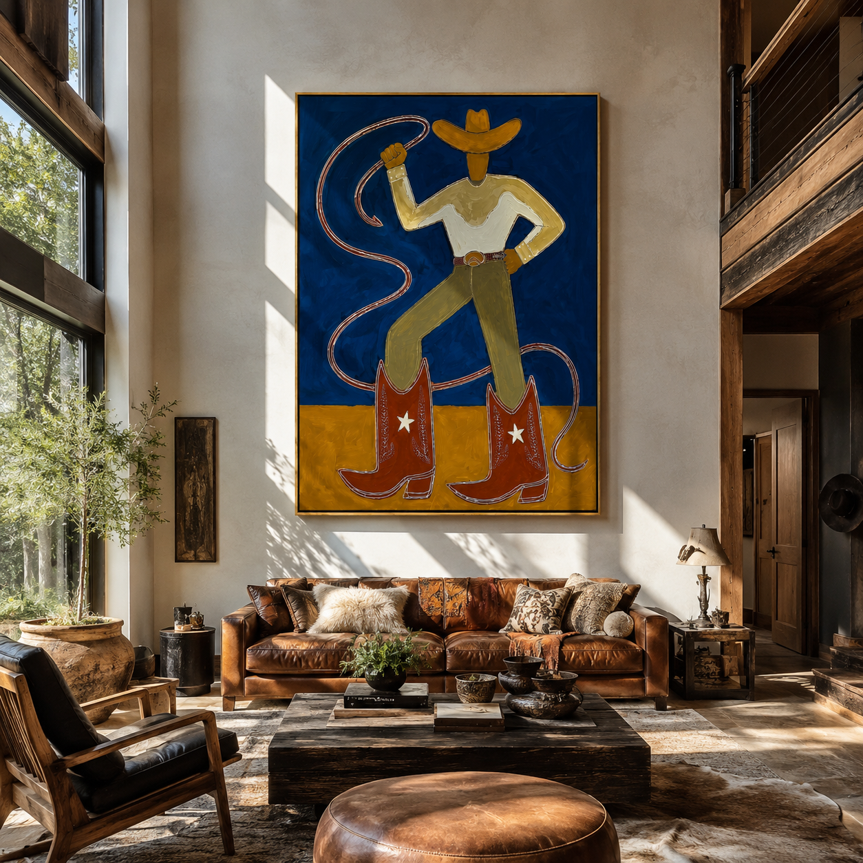 Golden Boots Command Blue styled with warm modern furnishings