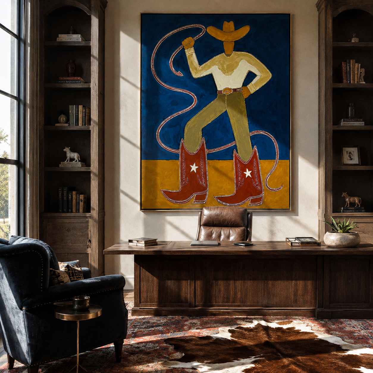 Golden Boots Command Blue displayed in a layered residential setting