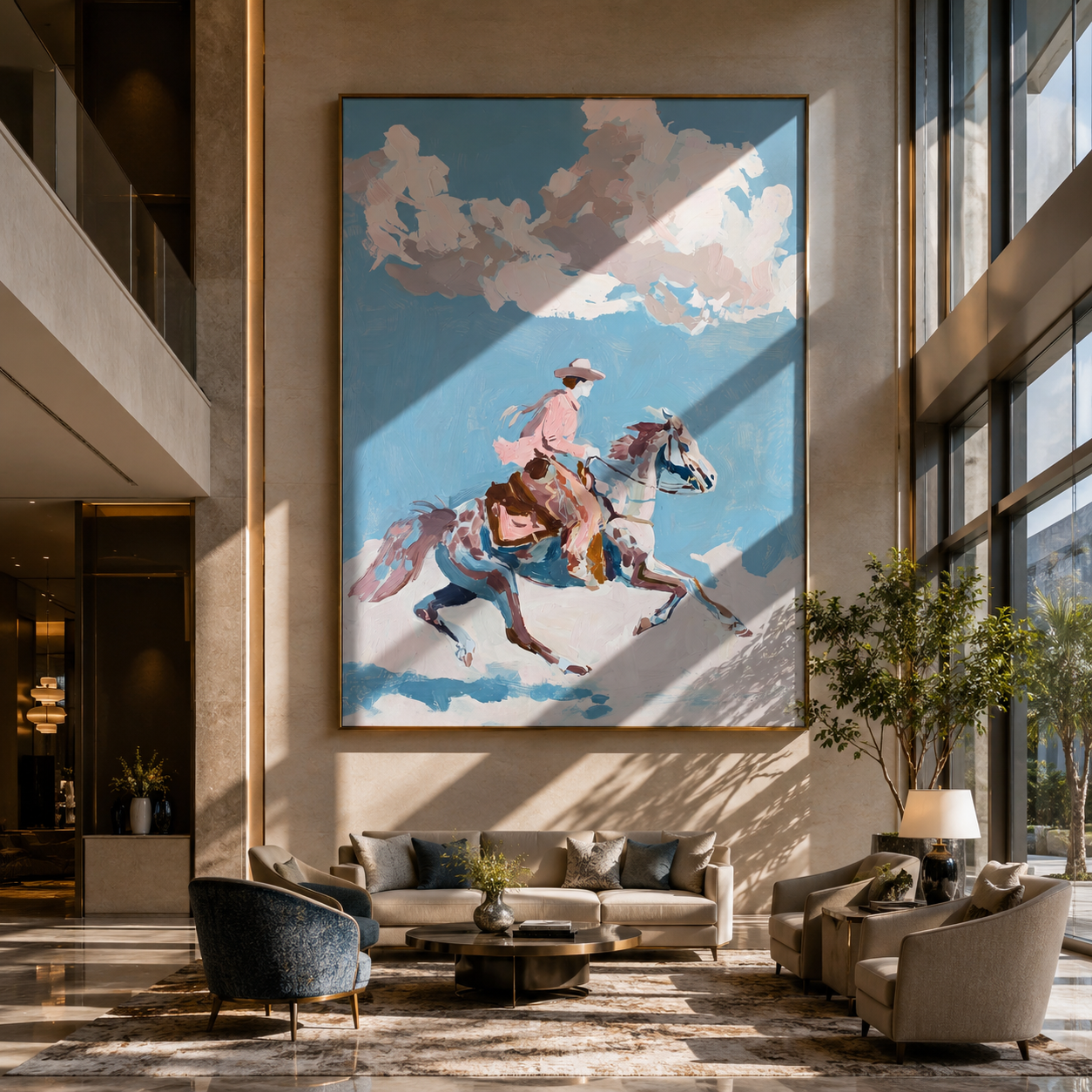 Pink Rider Crosses Clouds styled with warm modern furnishings