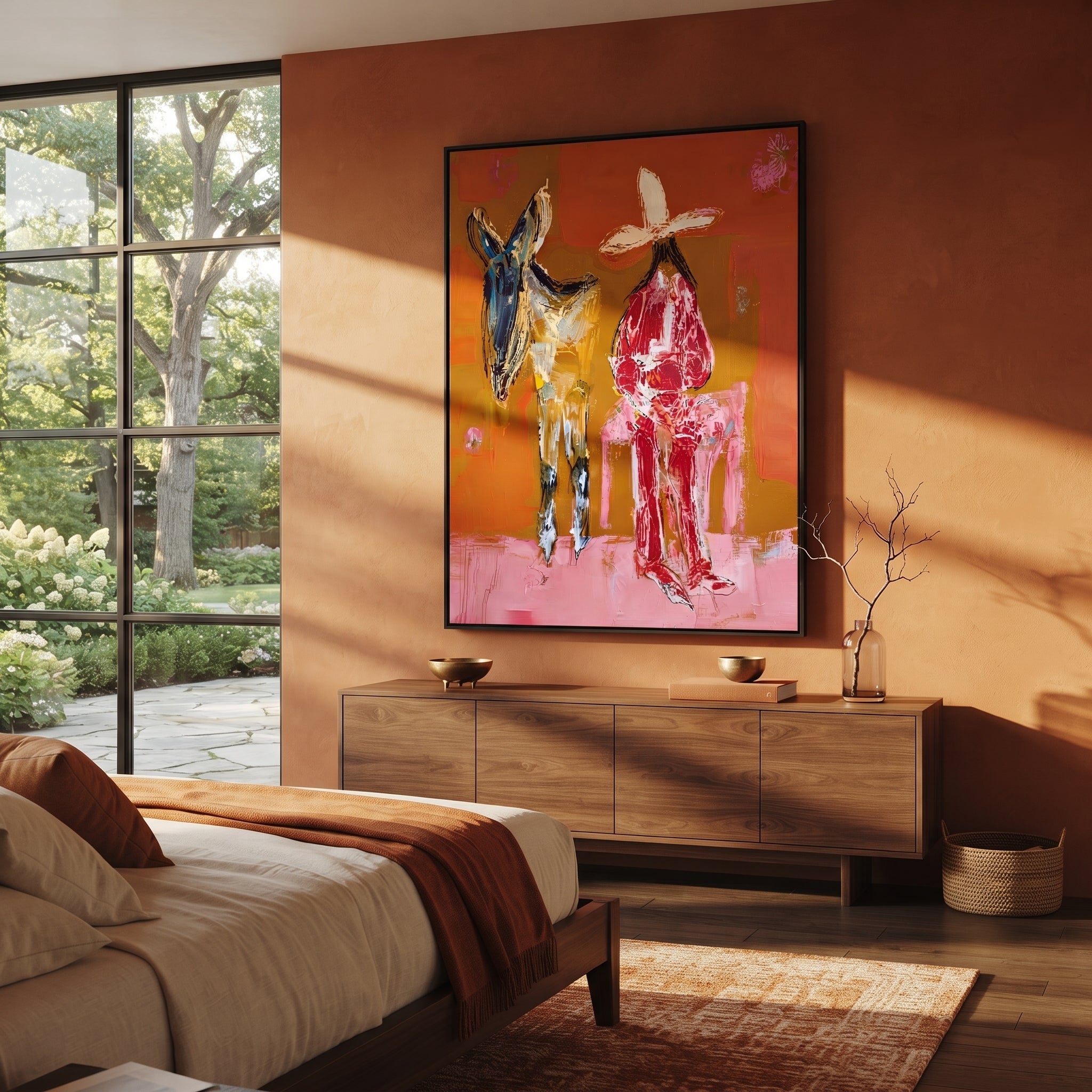 Donkey Keeps Her Company styled with wood, linen, and modern decor