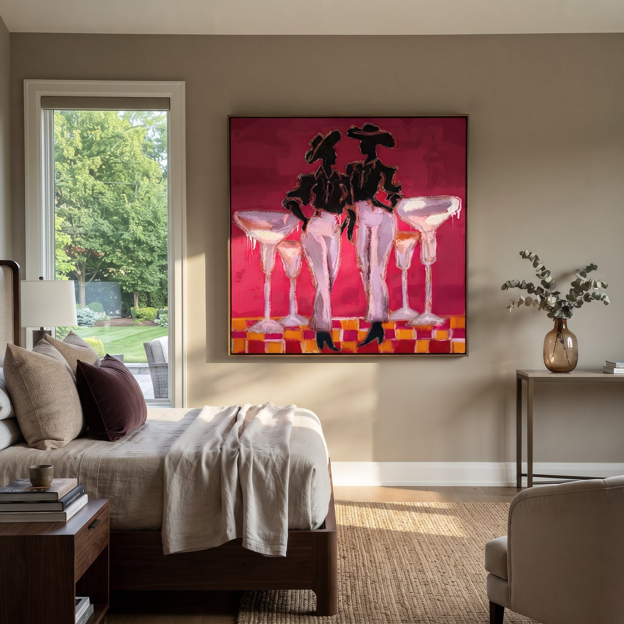 Four Glasses Guard Magenta displayed in a collected contemporary interior