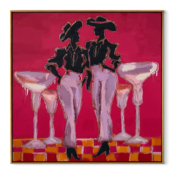 Four Glasses Guard Magenta – Martini Cowgirl Pair Painting | Contemporary Western Square Wall Art