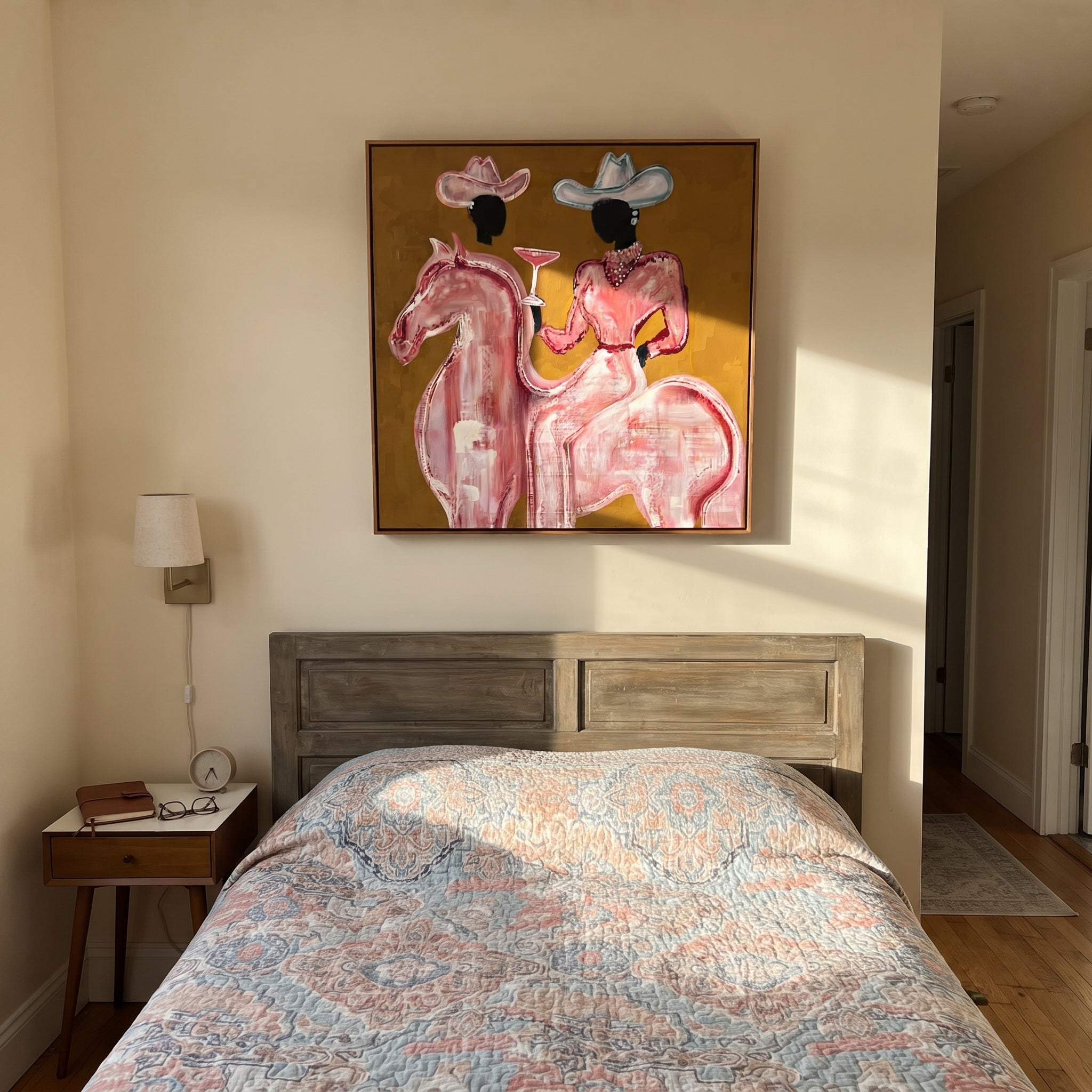 Pink Rider Raises Glass styled with warm modern furnishings