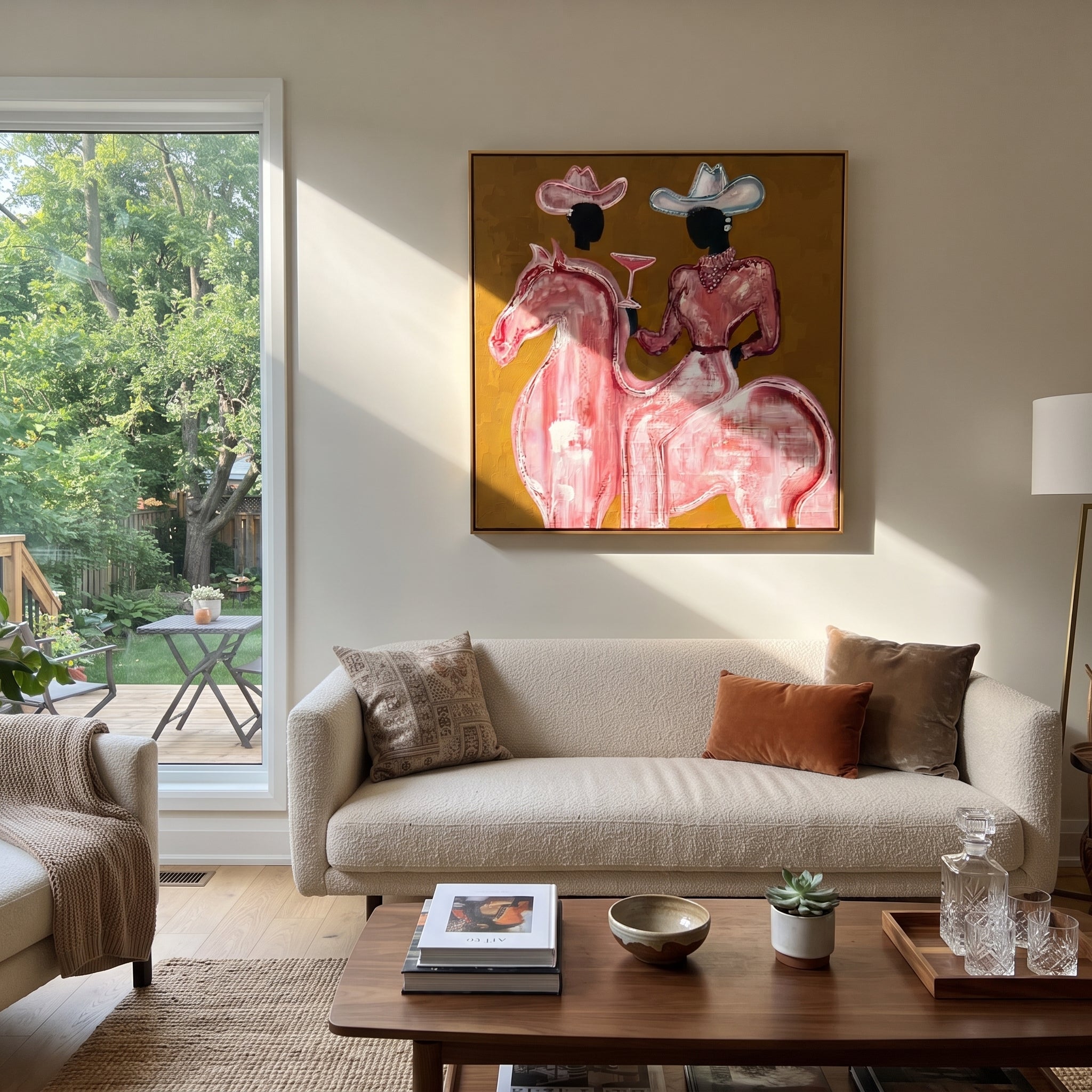Pink Rider Raises Glass styled with wood, linen, and modern decor