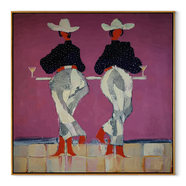 Cowgirls Toast Without Turning – Back View Cowgirl Painting | Contemporary Western Square Wall Art