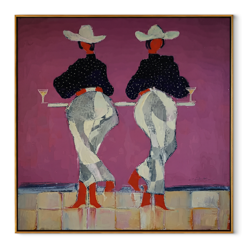 Cowgirls Toast Without Turning – Back View Cowgirl Painting | Contemporary Western Square Wall Art