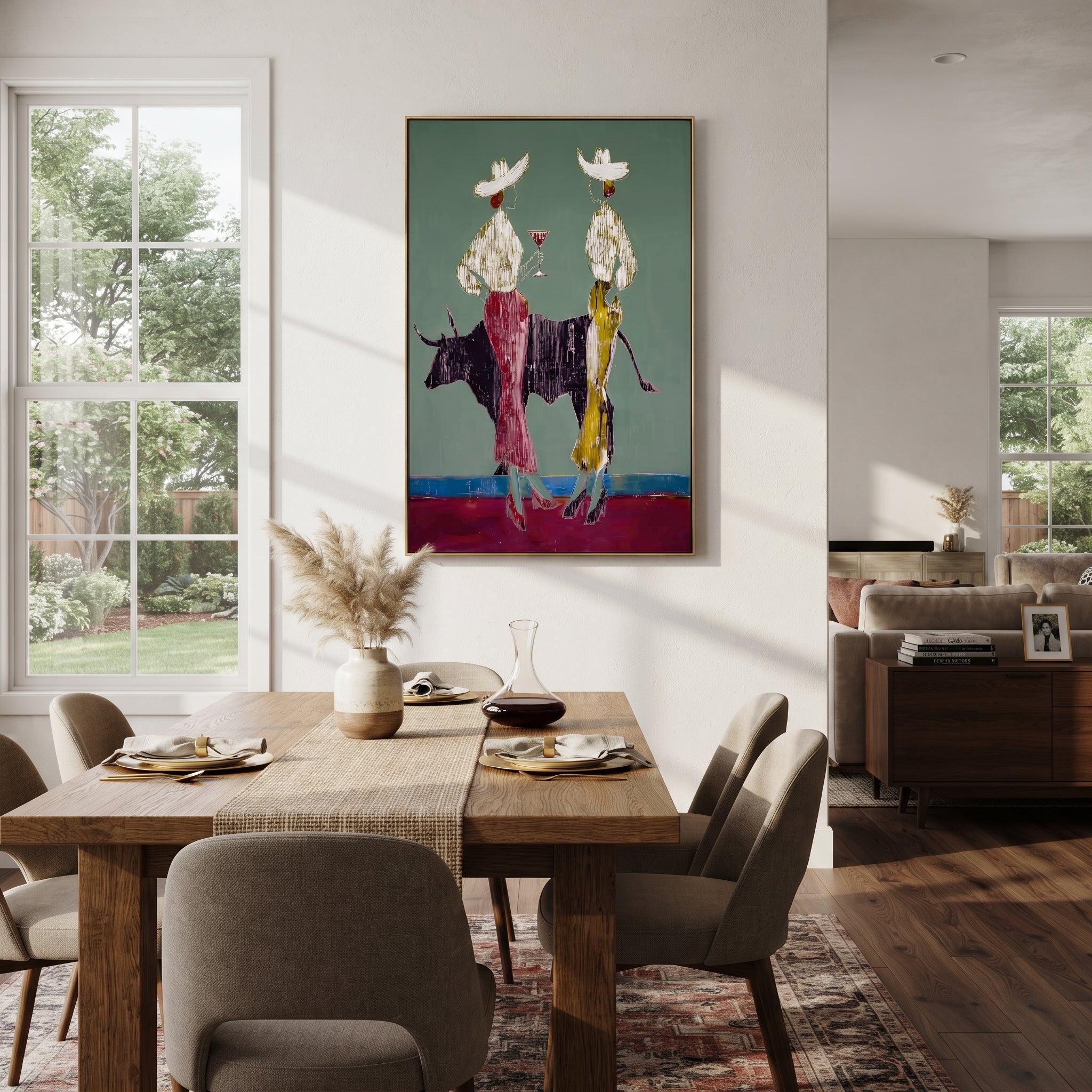 Bull Divides White Hats presented as a colorful interior focal point