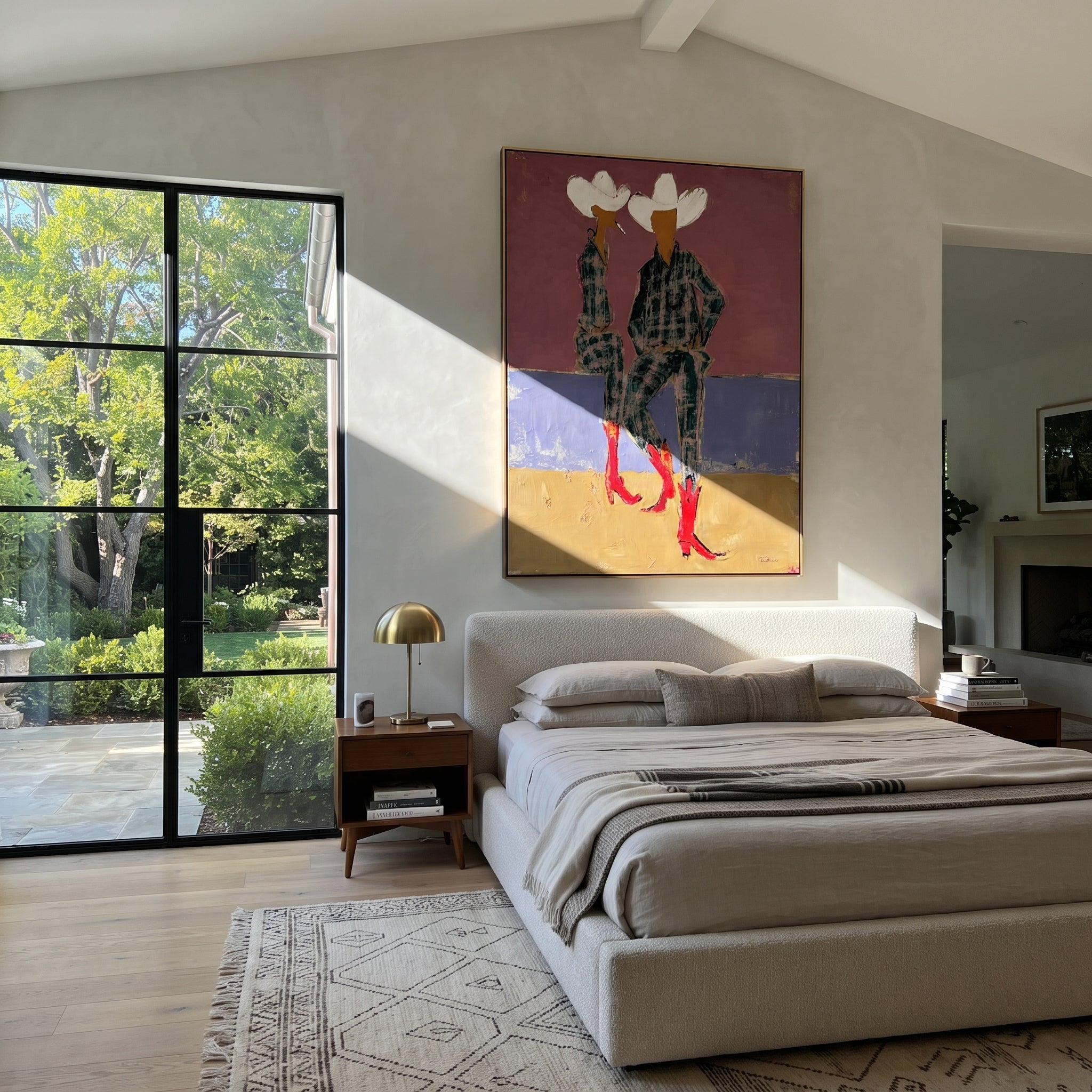 Red Boots Meet Lavender presented as a colorful interior focal point