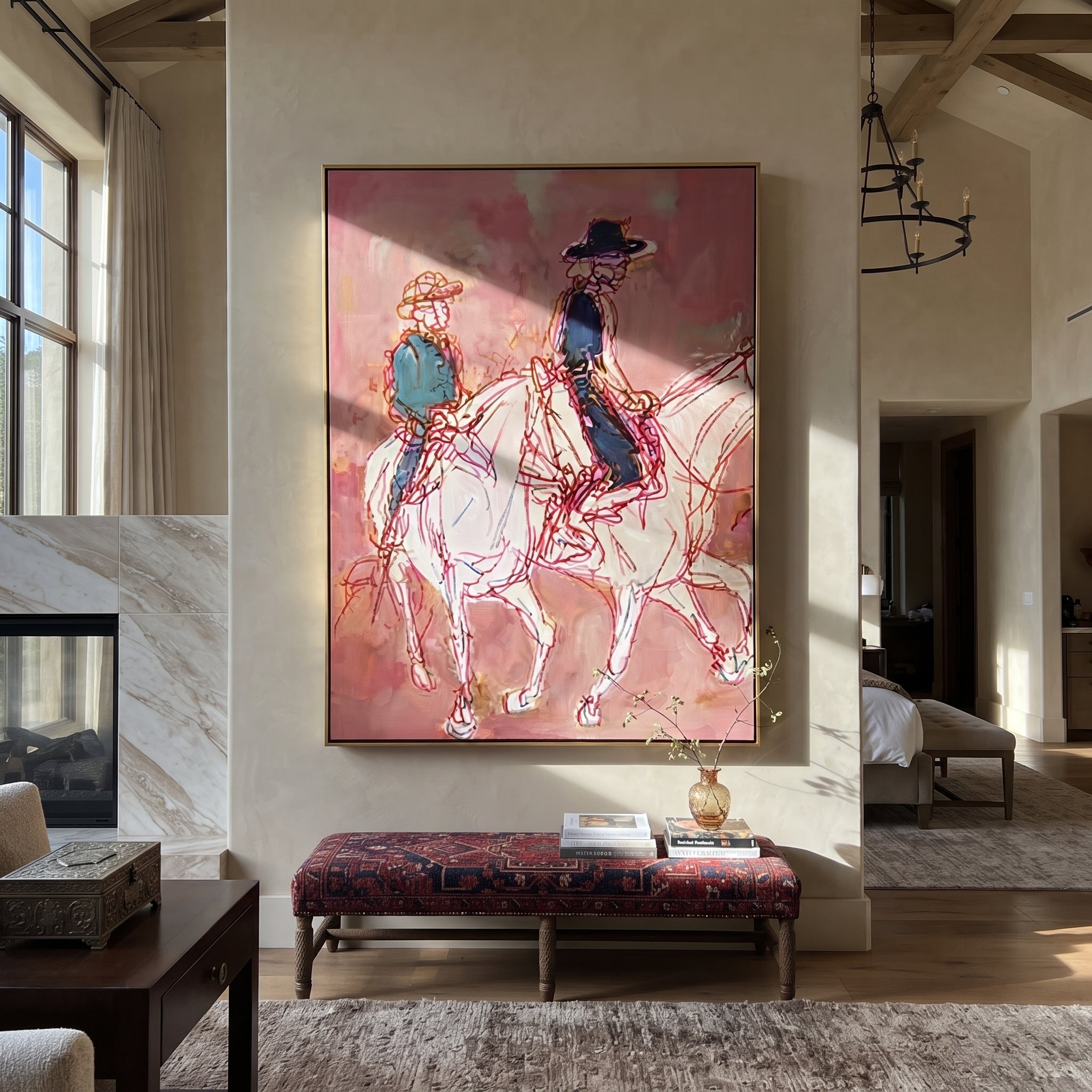 Rose Lines Carry Riders displayed in a collected contemporary interior