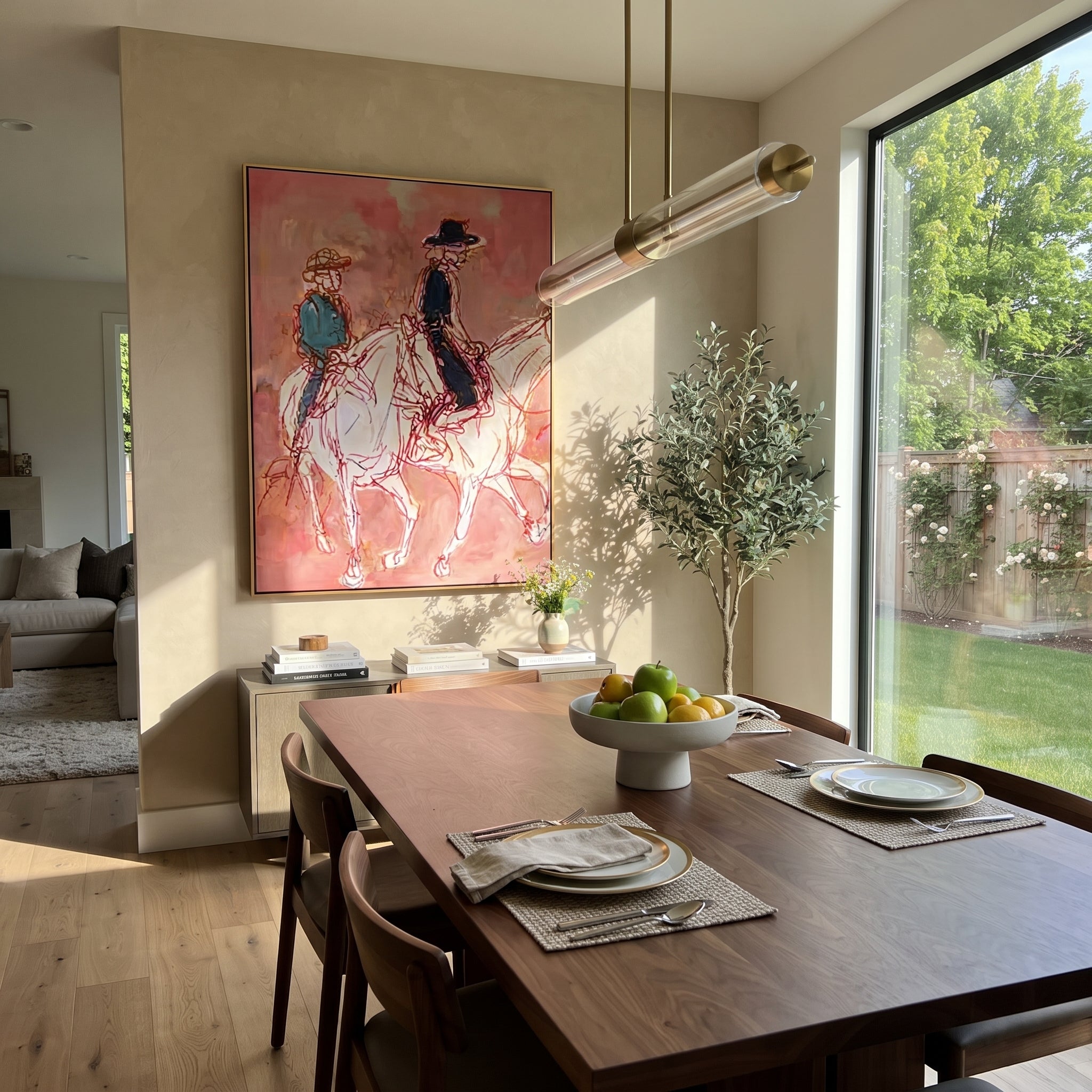 Rose Lines Carry Riders displayed in a layered residential setting