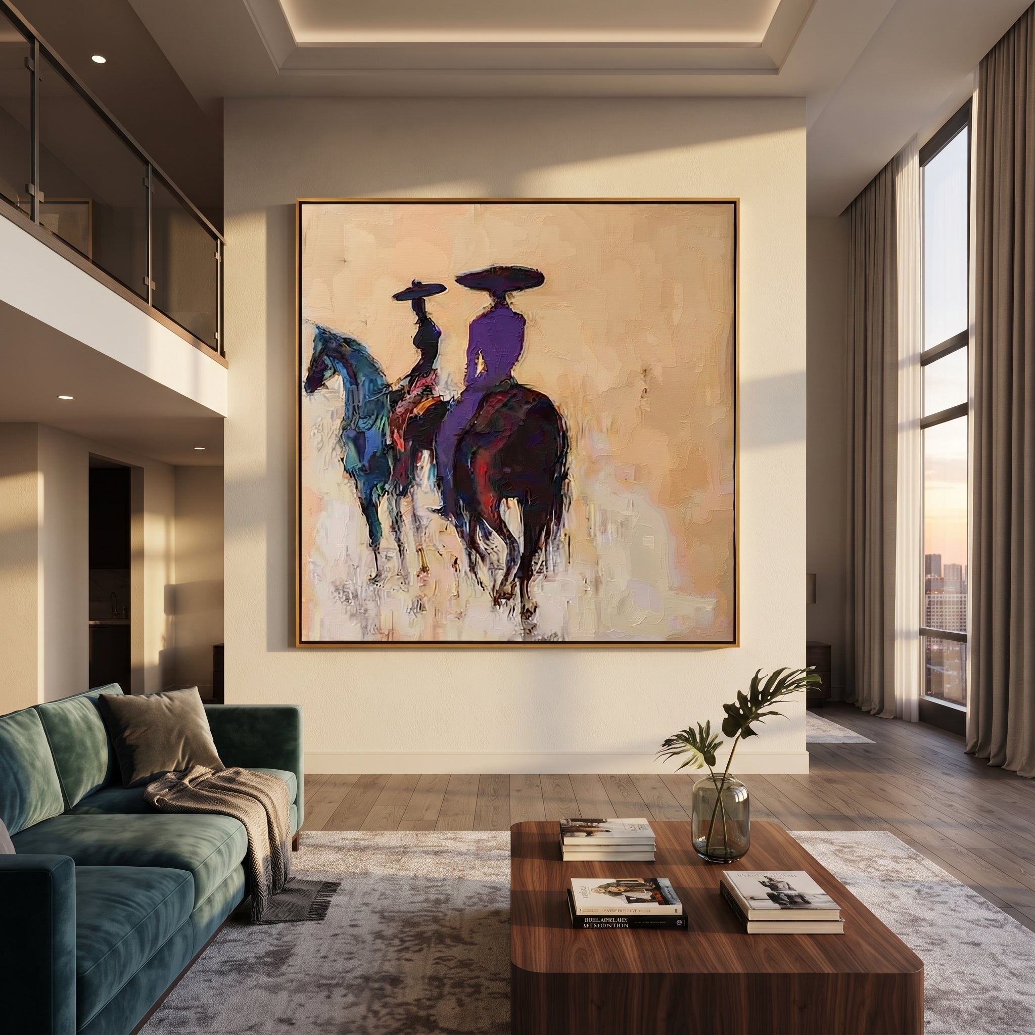 Blue Horses Leave Quietly displayed in a collected contemporary interior