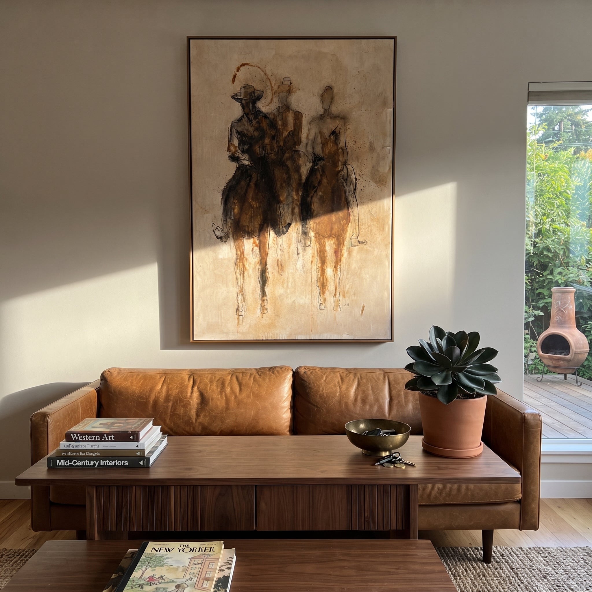 Three Riders Fade Sepia styled with warm modern furnishings