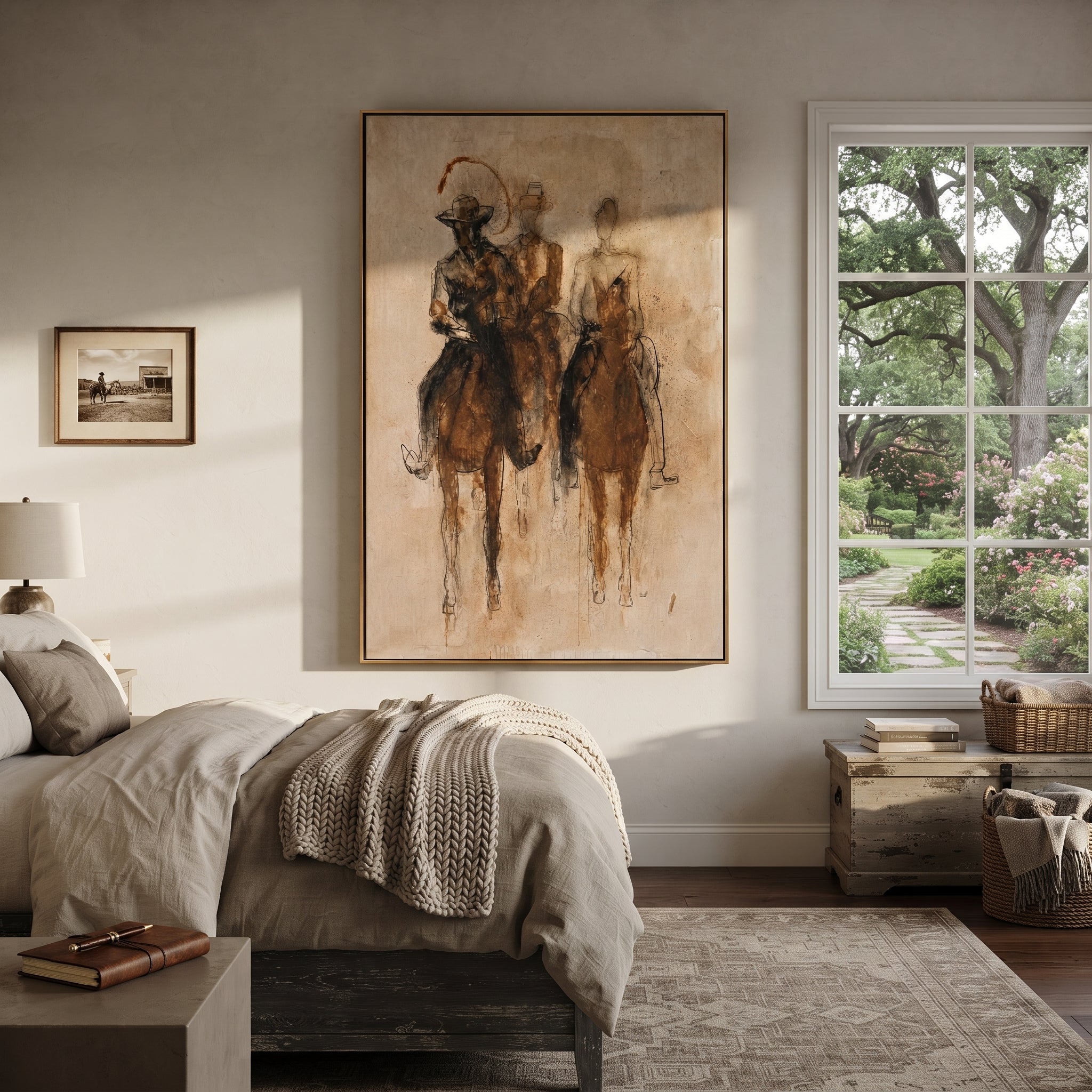 Three Riders Fade Sepia presented as a colorful interior focal point