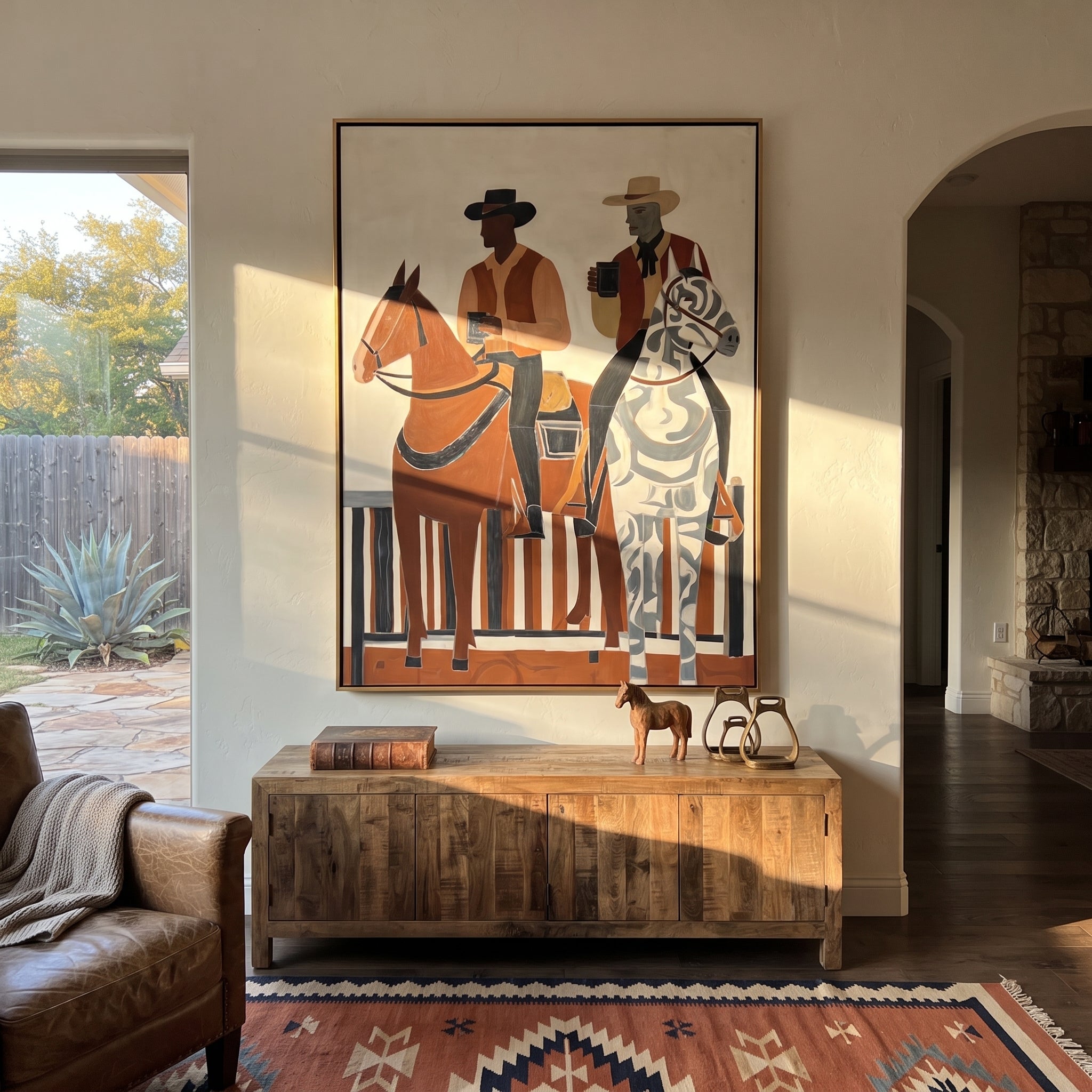 Coffee Rides Beside Stripes displayed in a collected contemporary interior