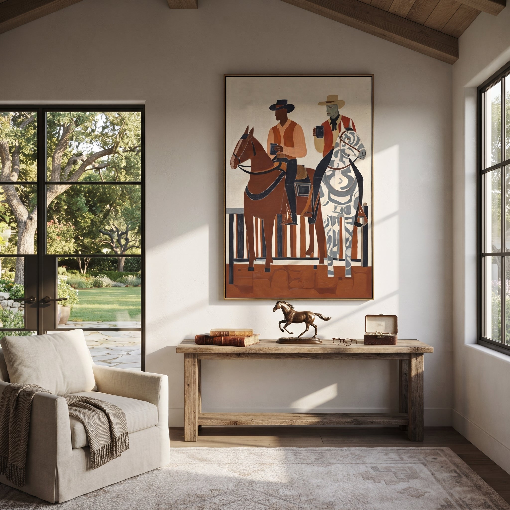 Coffee Rides Beside Stripes styled with warm modern furnishings
