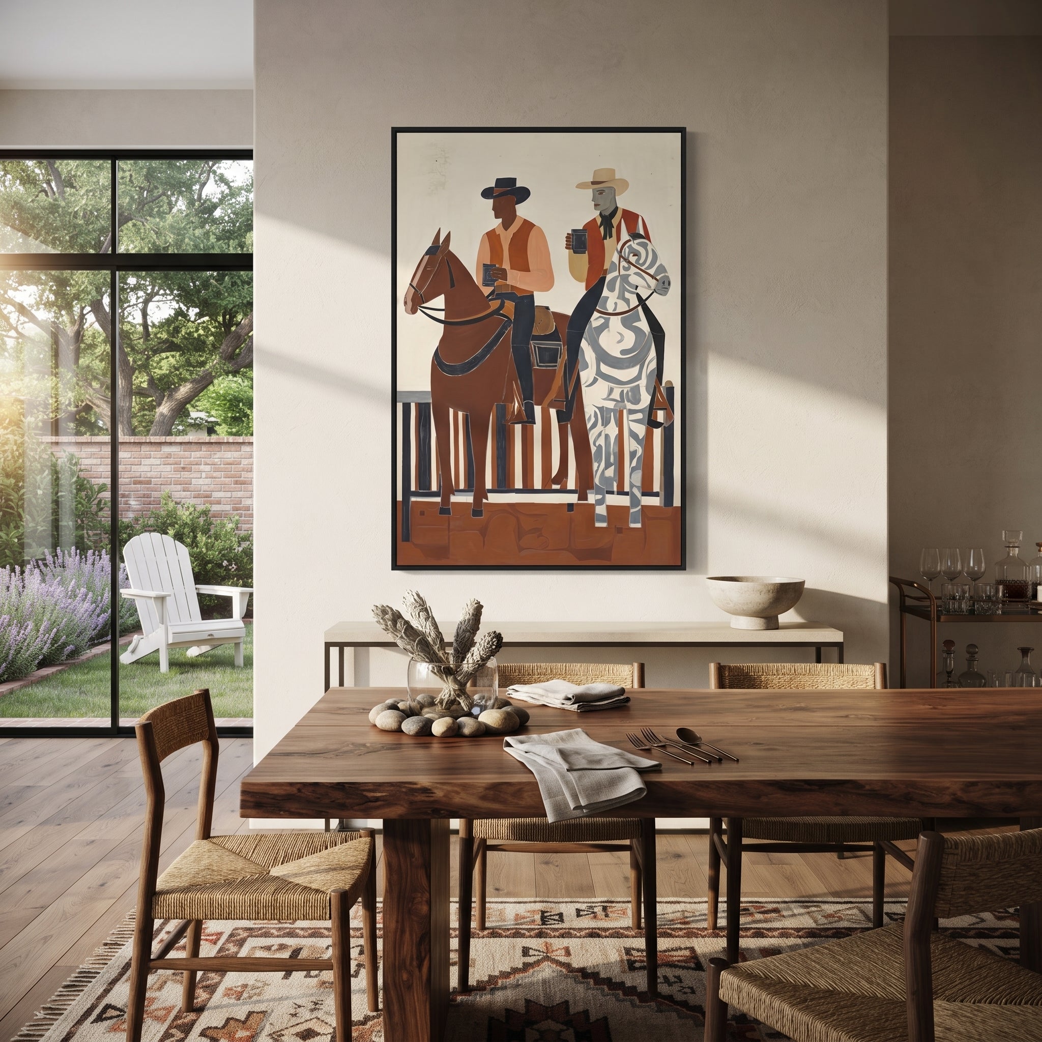 Coffee Rides Beside Stripes presented as a colorful interior focal point