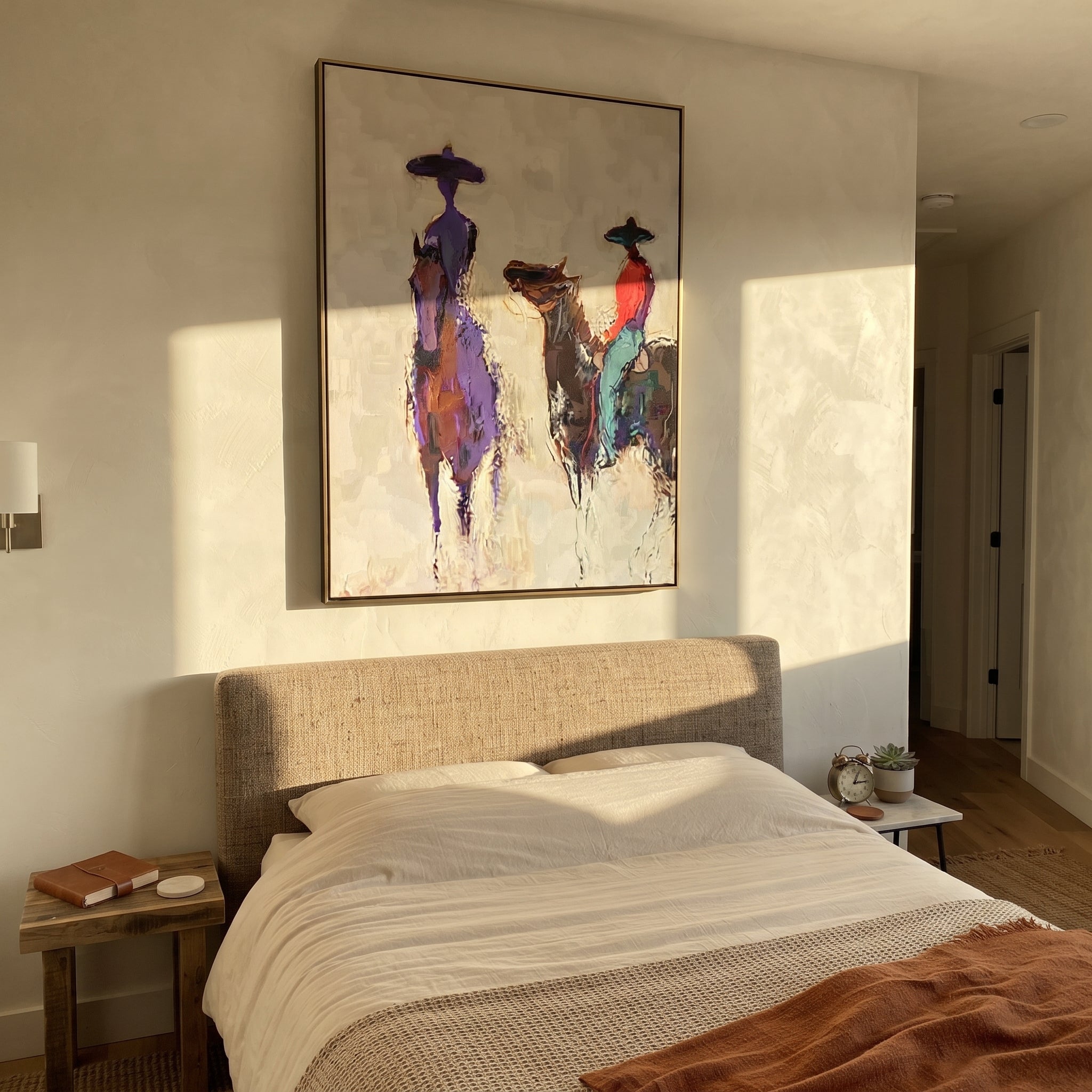 Purple Figure Meets Riders styled with wood, linen, and modern decor