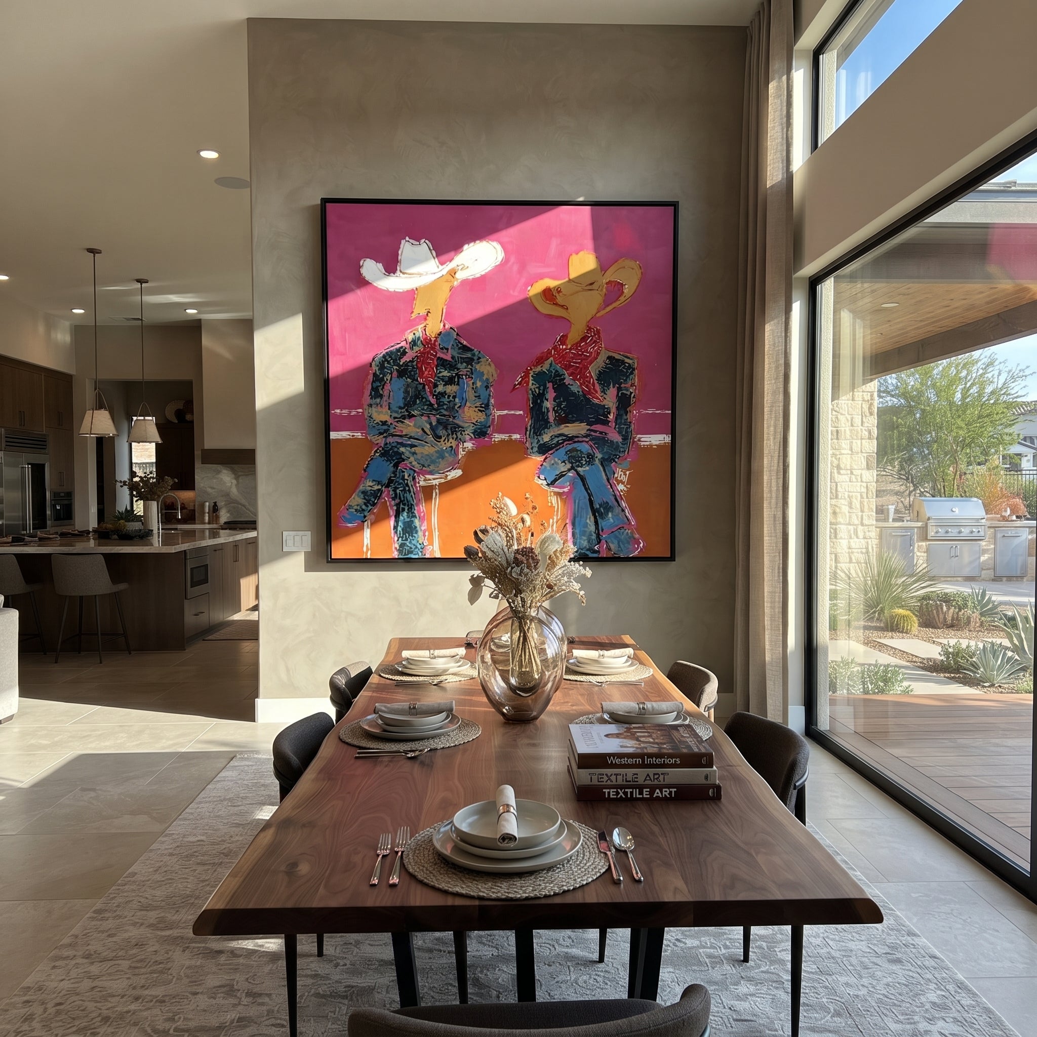 Neon Cowboys Share Silence presented as a colorful interior focal point