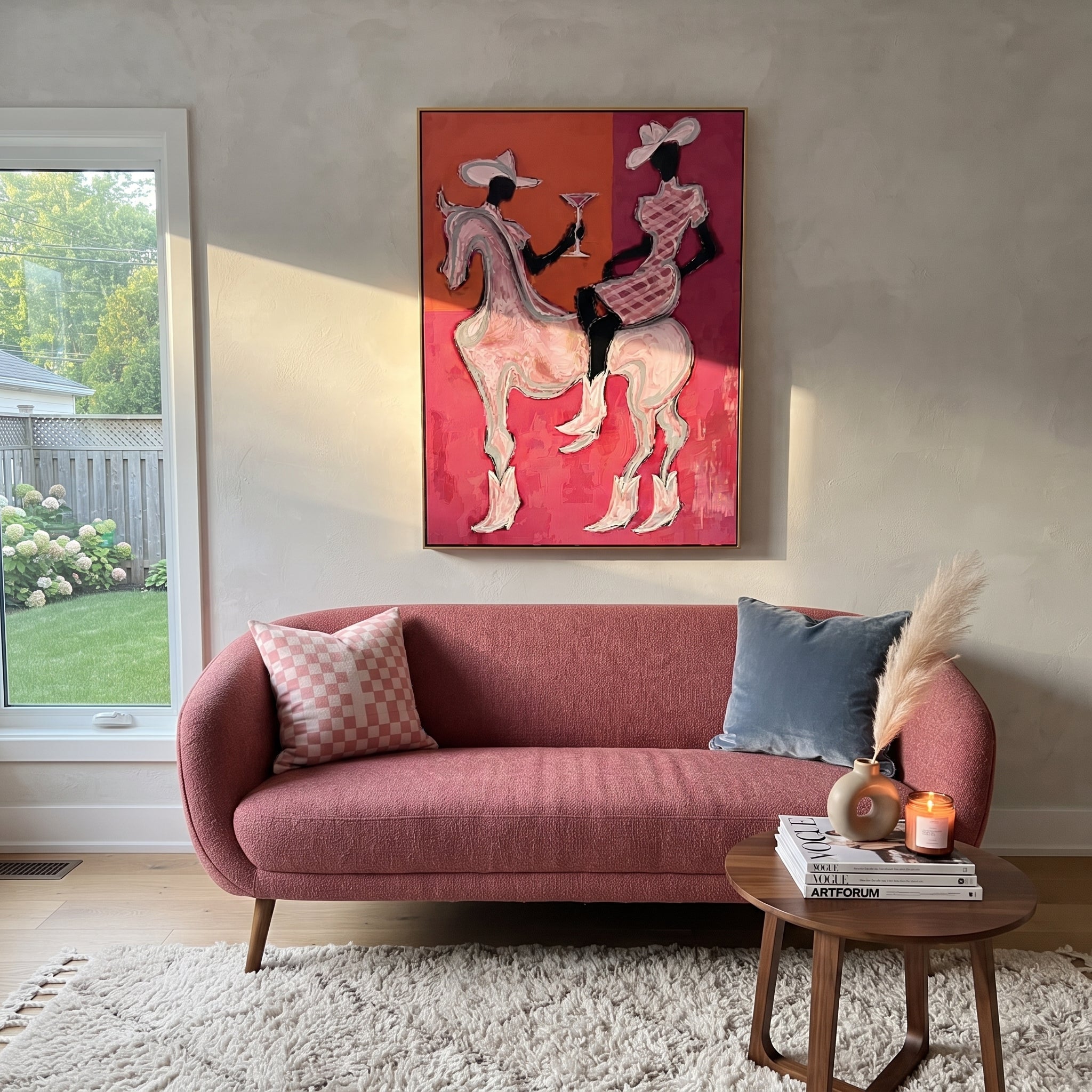 Pink Riders Exchange Toast styled with warm modern furnishings