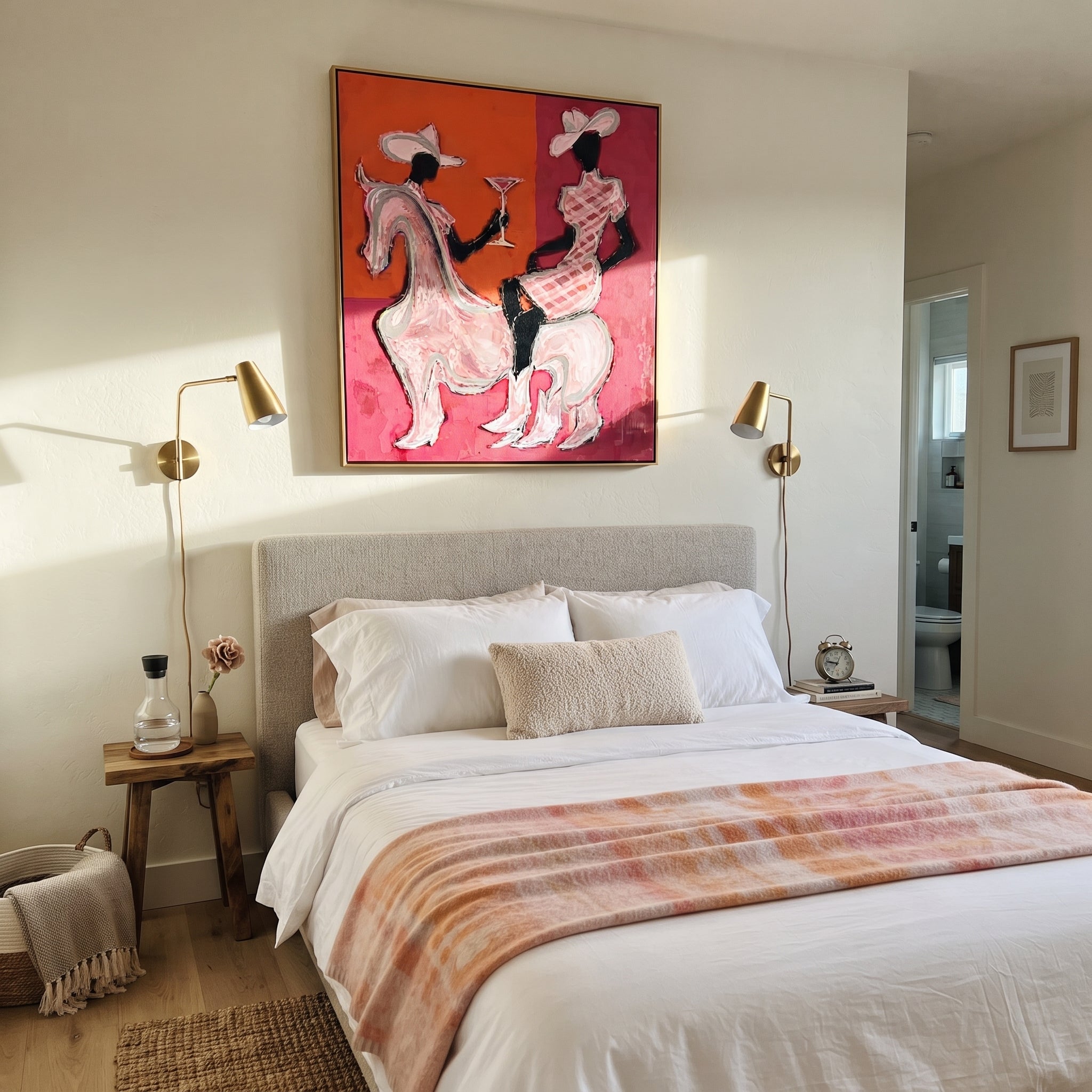 Pink Riders Exchange Toast styled with wood, linen, and modern decor