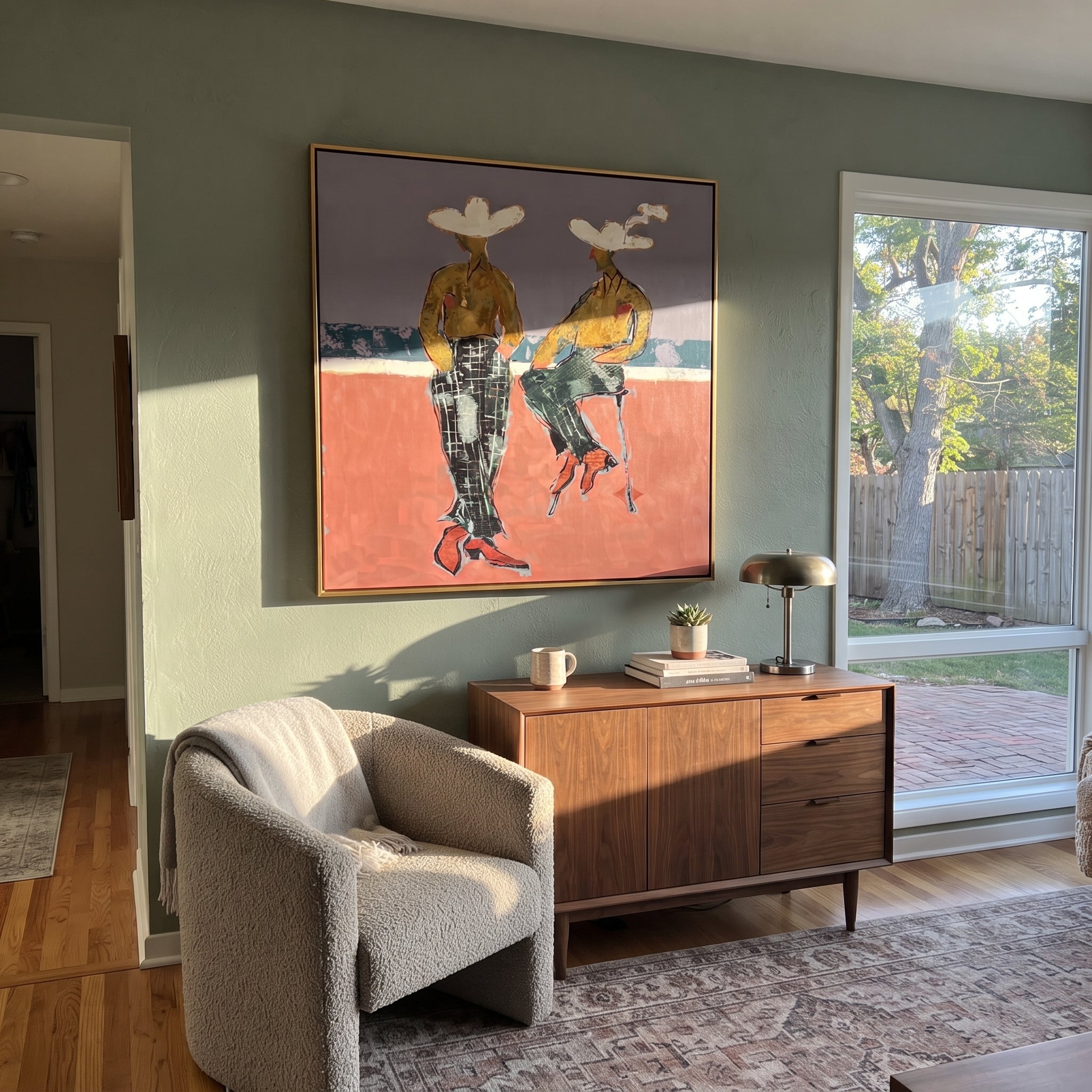 Gold Shirts Hold Horizon displayed in a collected contemporary interior