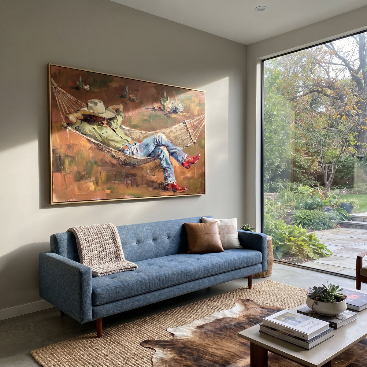 Hammock Under Desert Sky - cowboy hammock painting shown in modern room setting 5