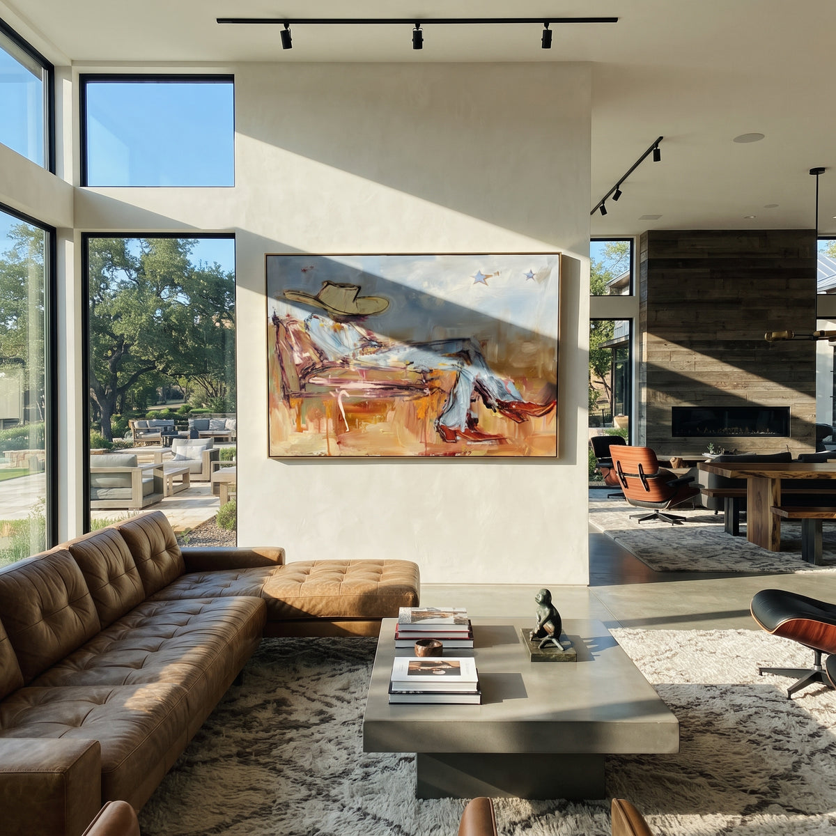 Cloudlight on the Sofa - reclining cowboy painting shown in modern room setting 4