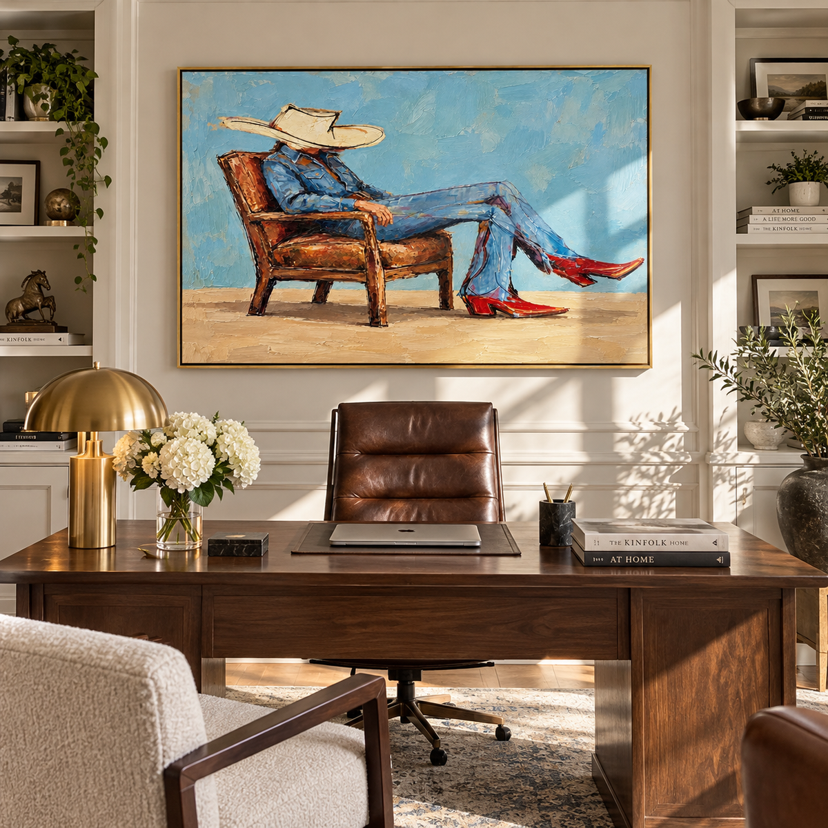 Open Sky Armchair - relaxed cowboy painting shown in modern room setting 4