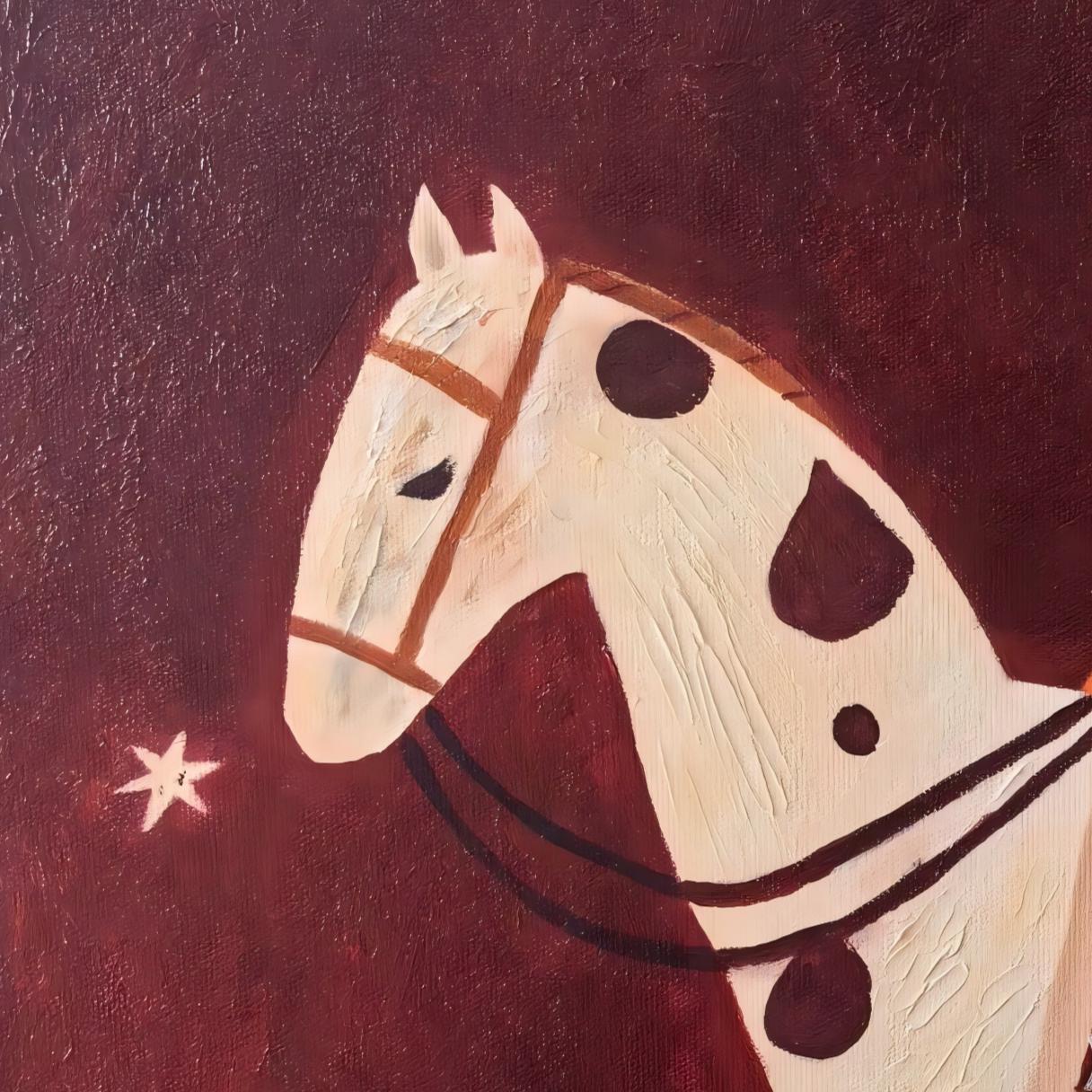 The Starry Canter – Magical Realism Horse & Rider Painting | Whimsical Rustic Entryway Art